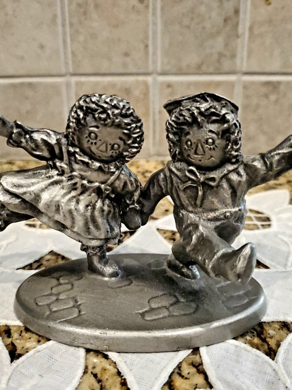 Vintage 1974 Raggedy Ann & Andy Figurine Statue  Bobbs Merrill Co Hudson Pewter